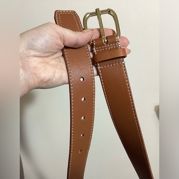 Talbots Womens Genuine Leather Belt Size L Tan Brown Minimalist Workwear Classic - Picture 4 of 16